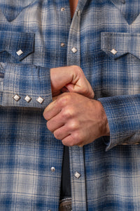Men's Plush Flannel Blue & Grey Plaid Western Shirt