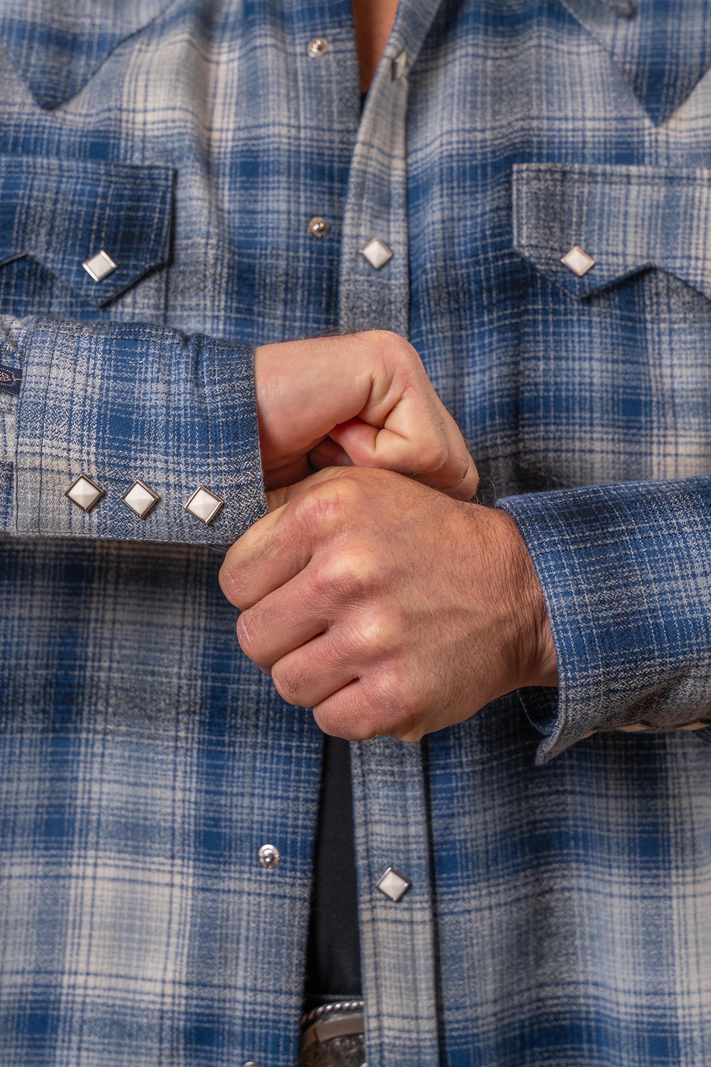 Men's Plush Flannel Blue & Grey Plaid Western Shirt