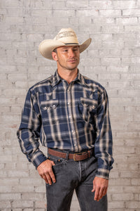 Men's Navy Fine Shadow Plaid Western Shirt