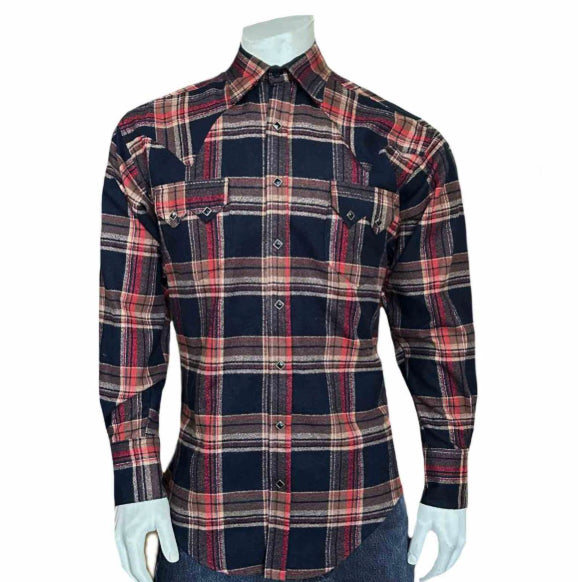 Men's Plush Flannel Brown & Black Plaid Western Shirt