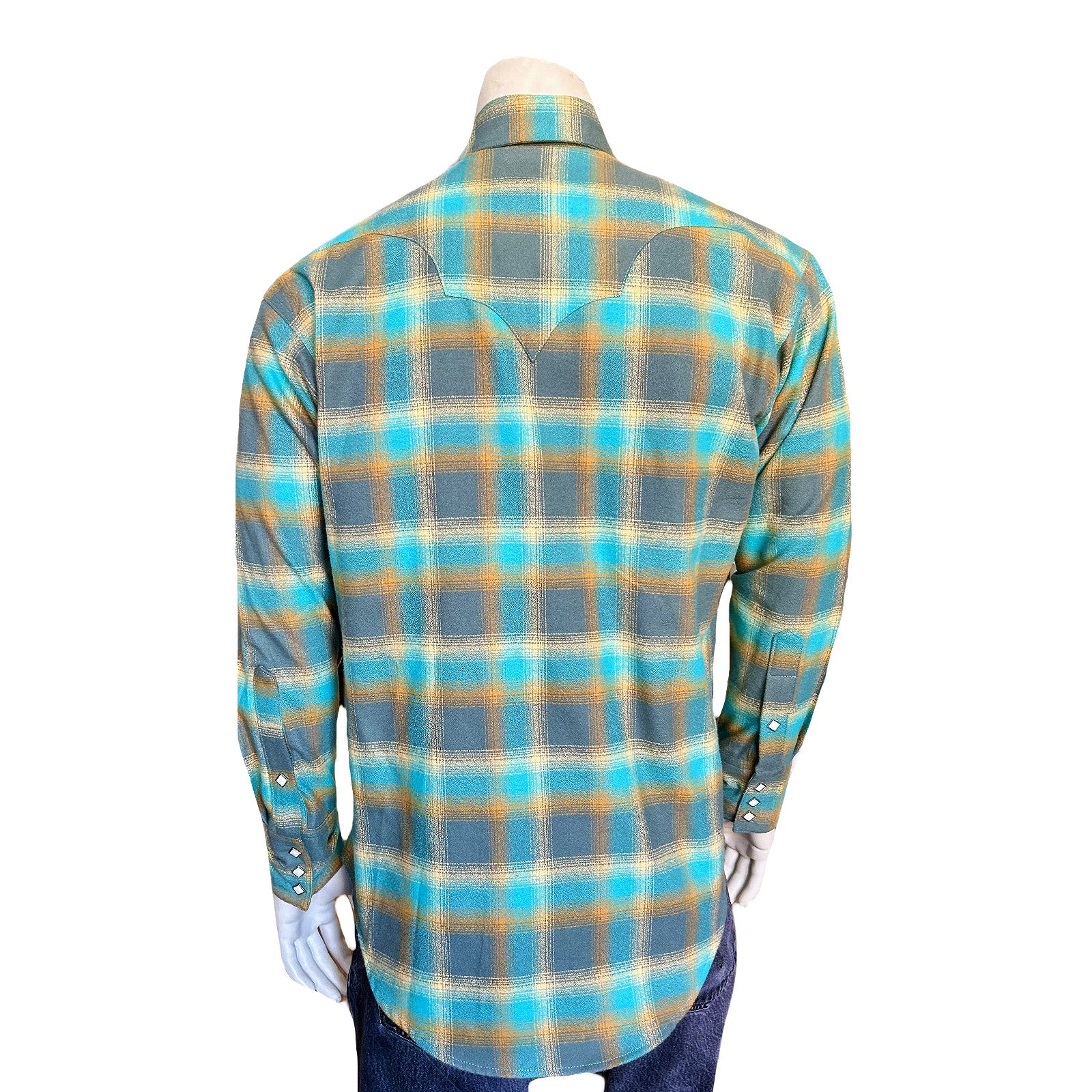 Men's Plush Flannel Green & Turquoise Plaid Western Shirt - Rockmount