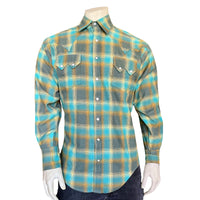 Men's Plush Flannel Green & Turquoise Plaid Western Shirt - Rockmount