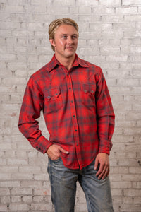 Men's Plush Flannel Red & Grey Plaid Western Shirt