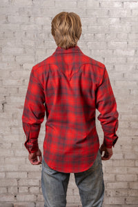 Men's Plush Flannel Red & Grey Plaid Western Shirt