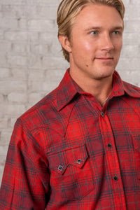 Men's Plush Flannel Red & Grey Plaid Western Shirt