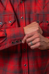 Men's Plush Flannel Red & Grey Plaid Western Shirt