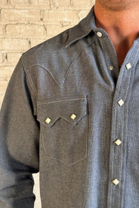 Men's Classic Indigo Cotton Western Dress Shirt