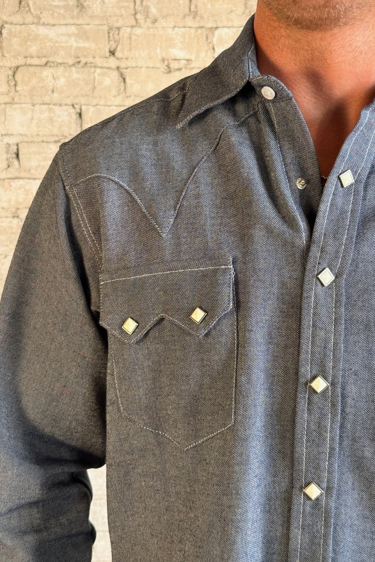 Men's Classic Indigo Cotton Western Dress Shirt