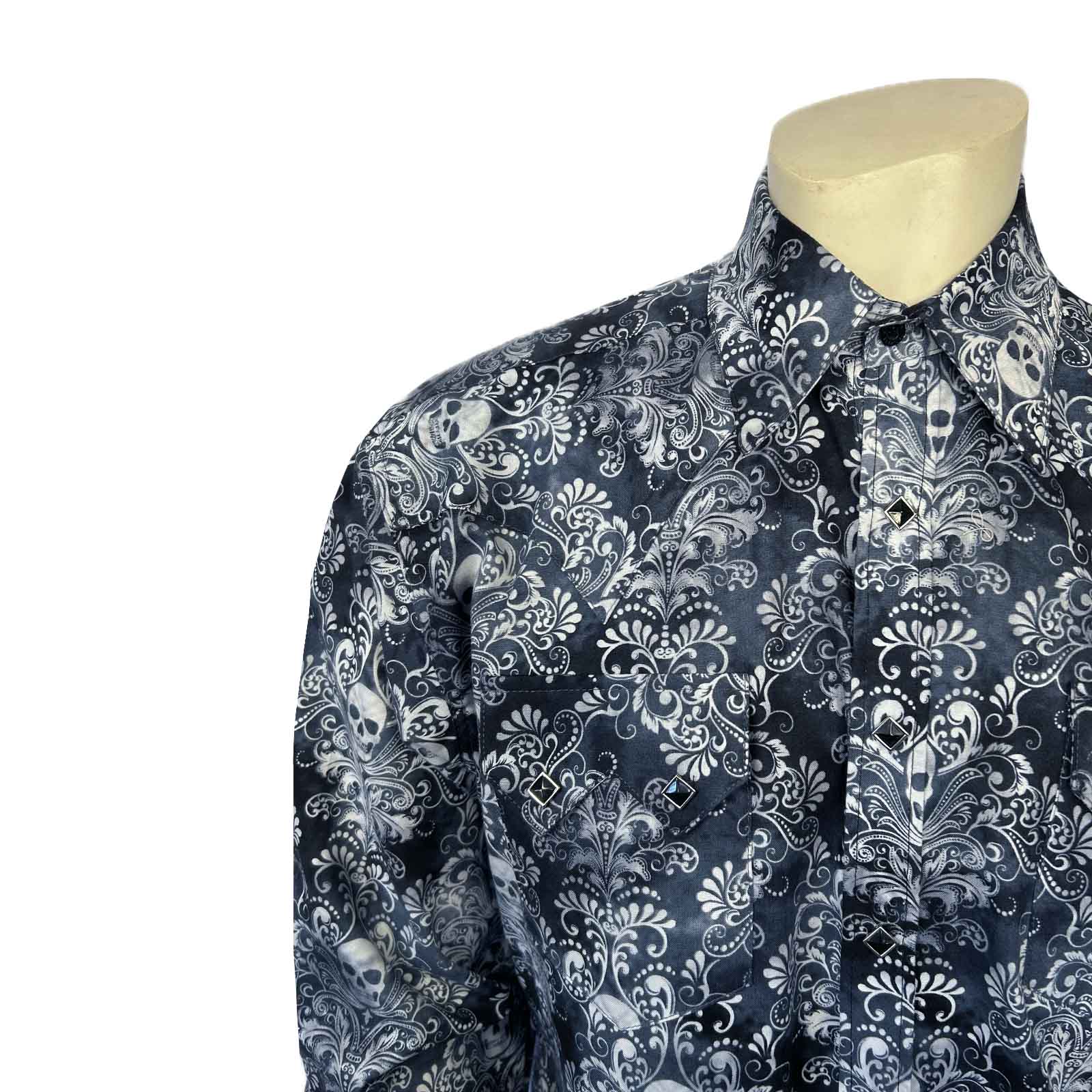 Men's Charcoal Skulls & Moths Print Western Shirt - Rockmount