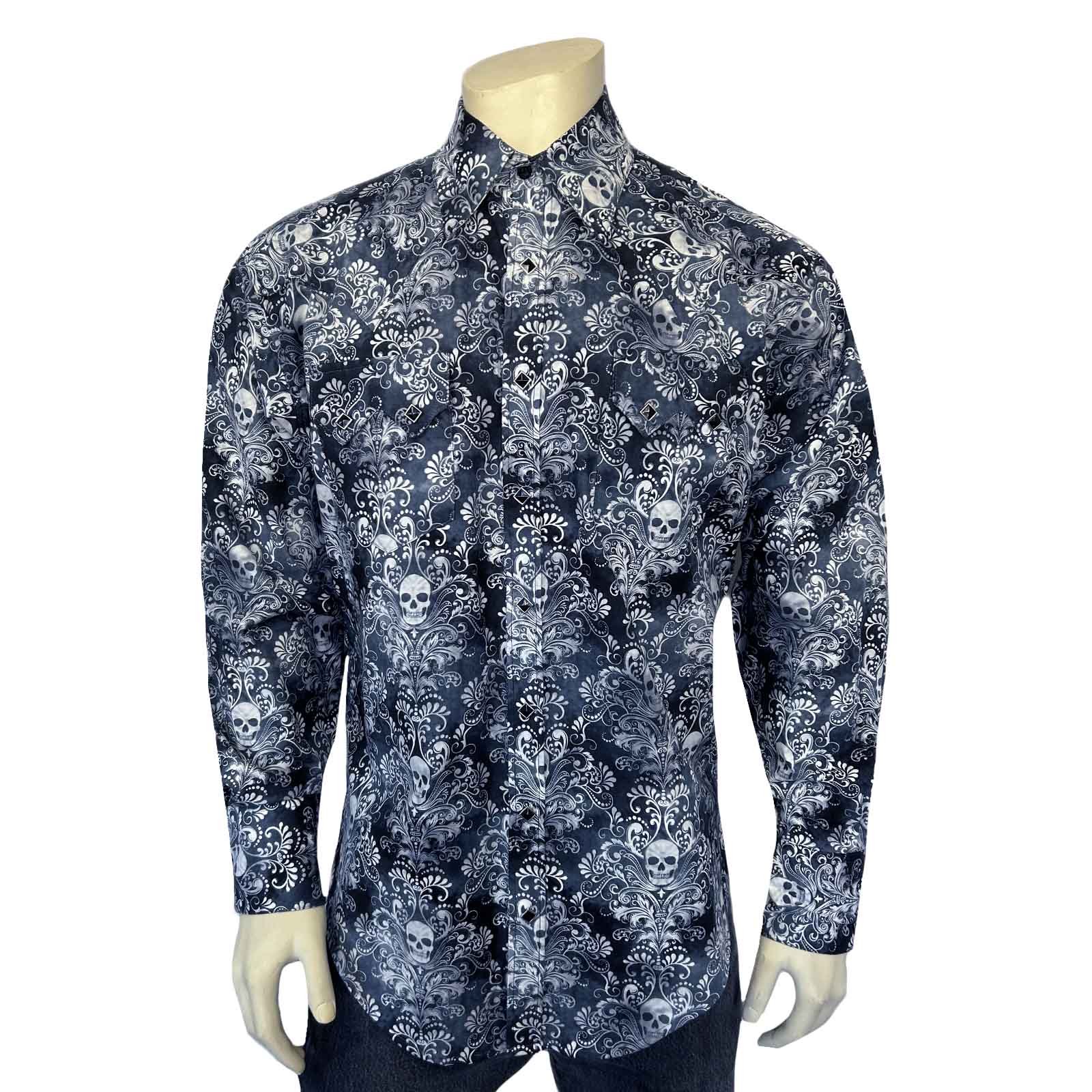 Men's Charcoal Skulls & Moths Print Western Shirt - Rockmount