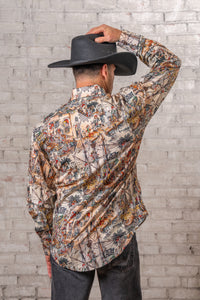 Men's Dead Pirates Print Western Shirt