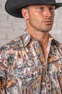 Men's Dead Pirates Print Western Shirt