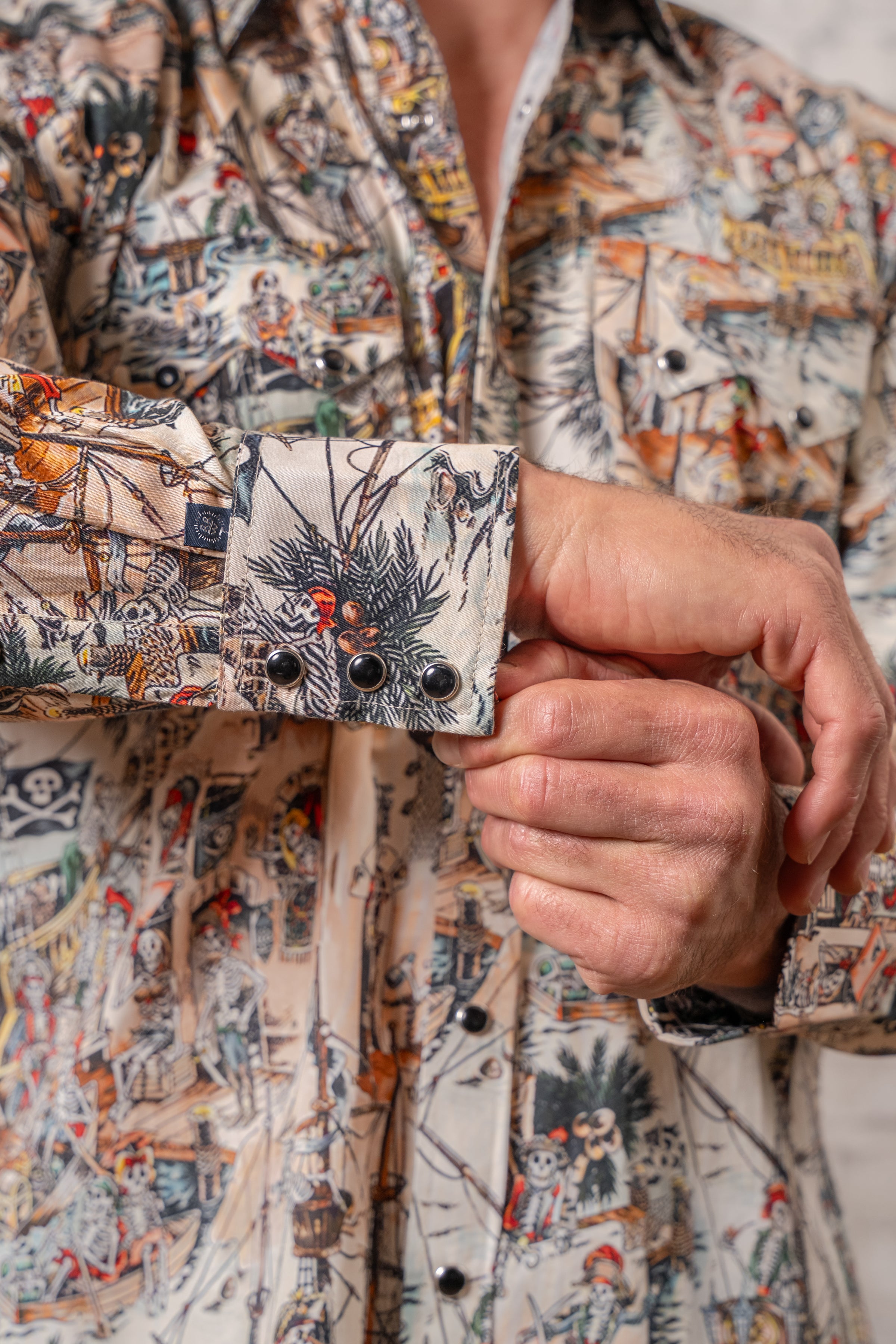 Men's Dead Pirates Print Western Shirt