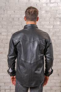 Men's Charcoal Calf Skin Leather Western Shirt