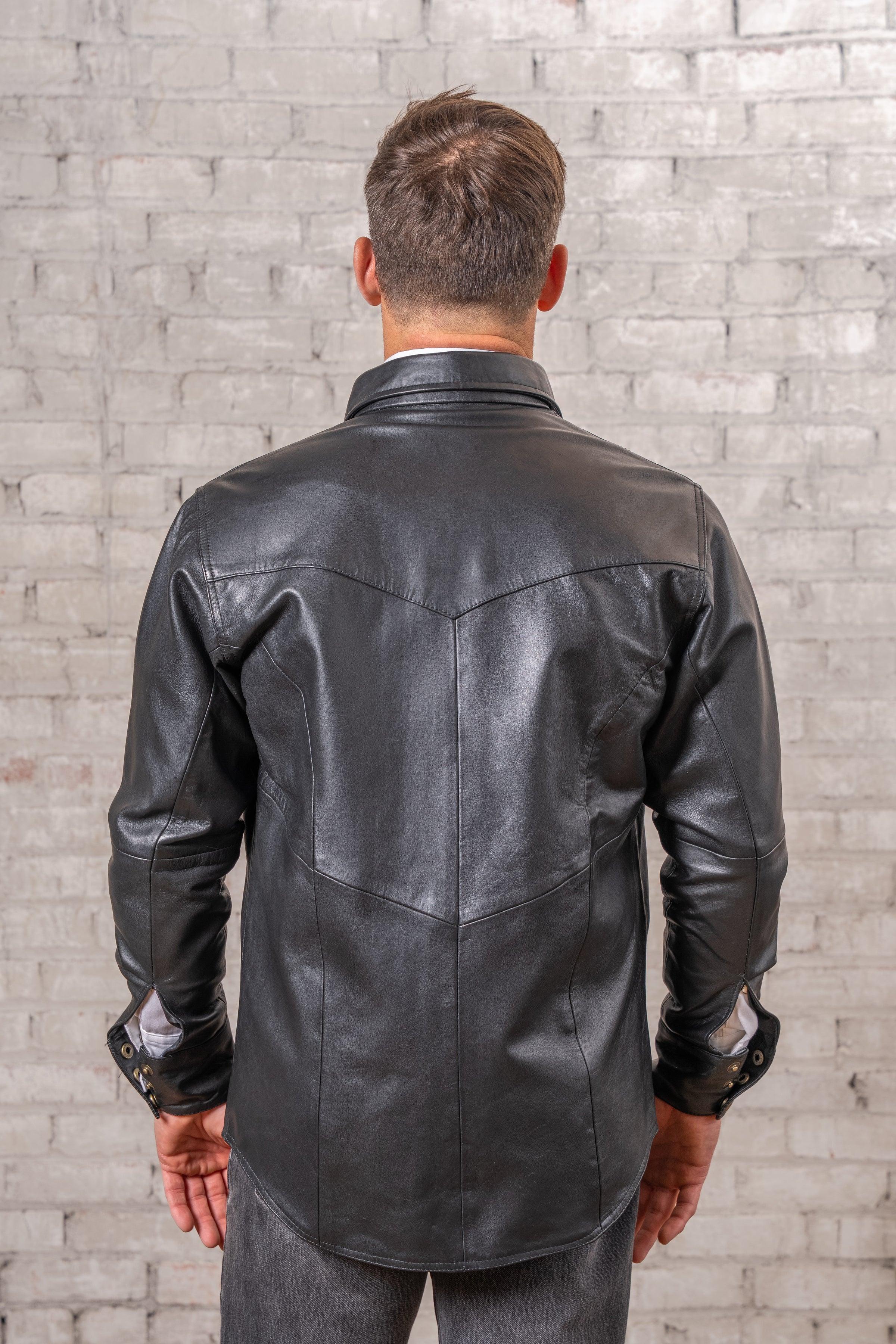 Men's Charcoal Calf Skin Leather Western Shirt