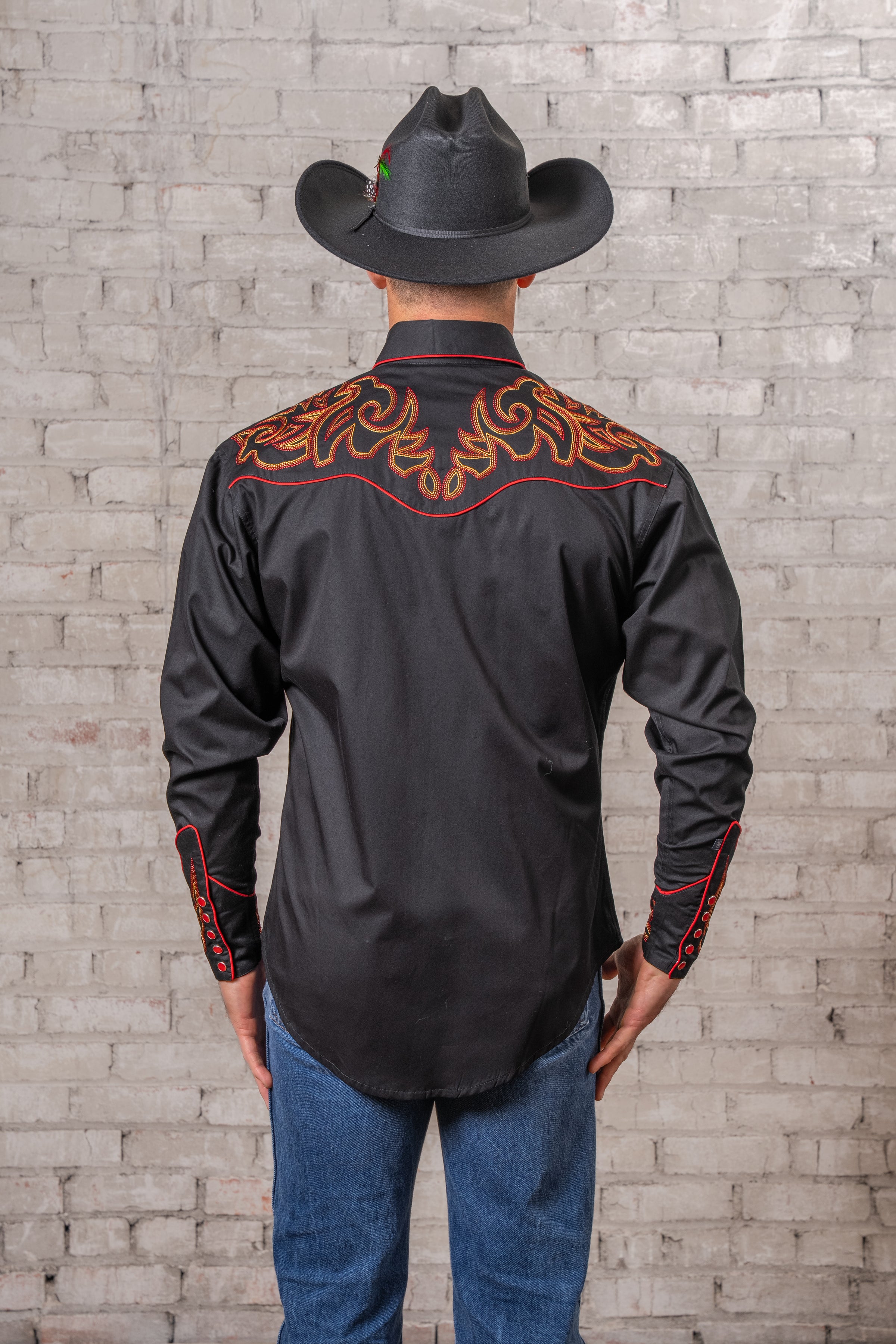 Men's Black Boot Top Embroidered Western Shirt