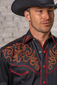 Men's Black Boot Top Embroidered Western Shirt