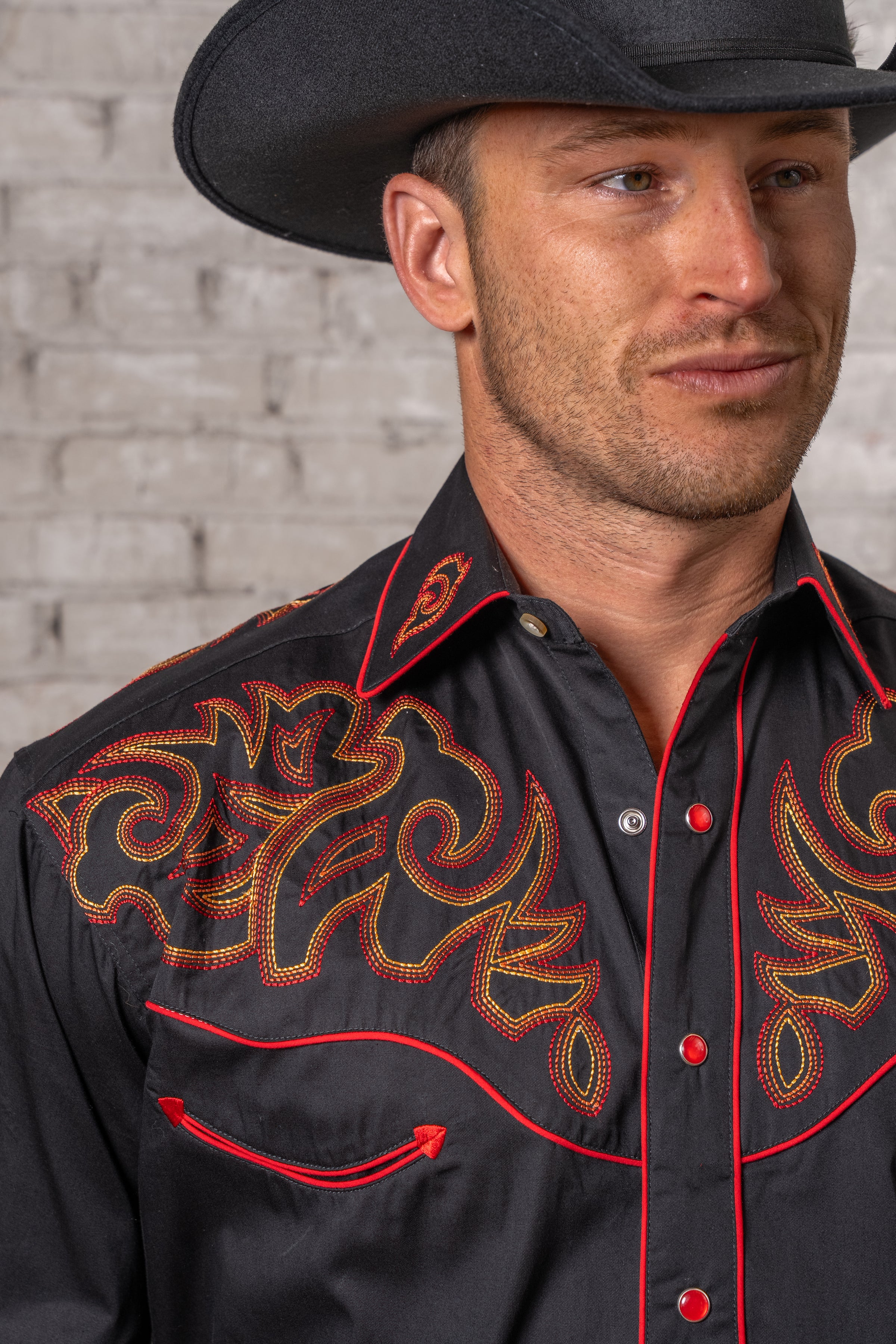 Men's Black Boot Top Embroidered Western Shirt