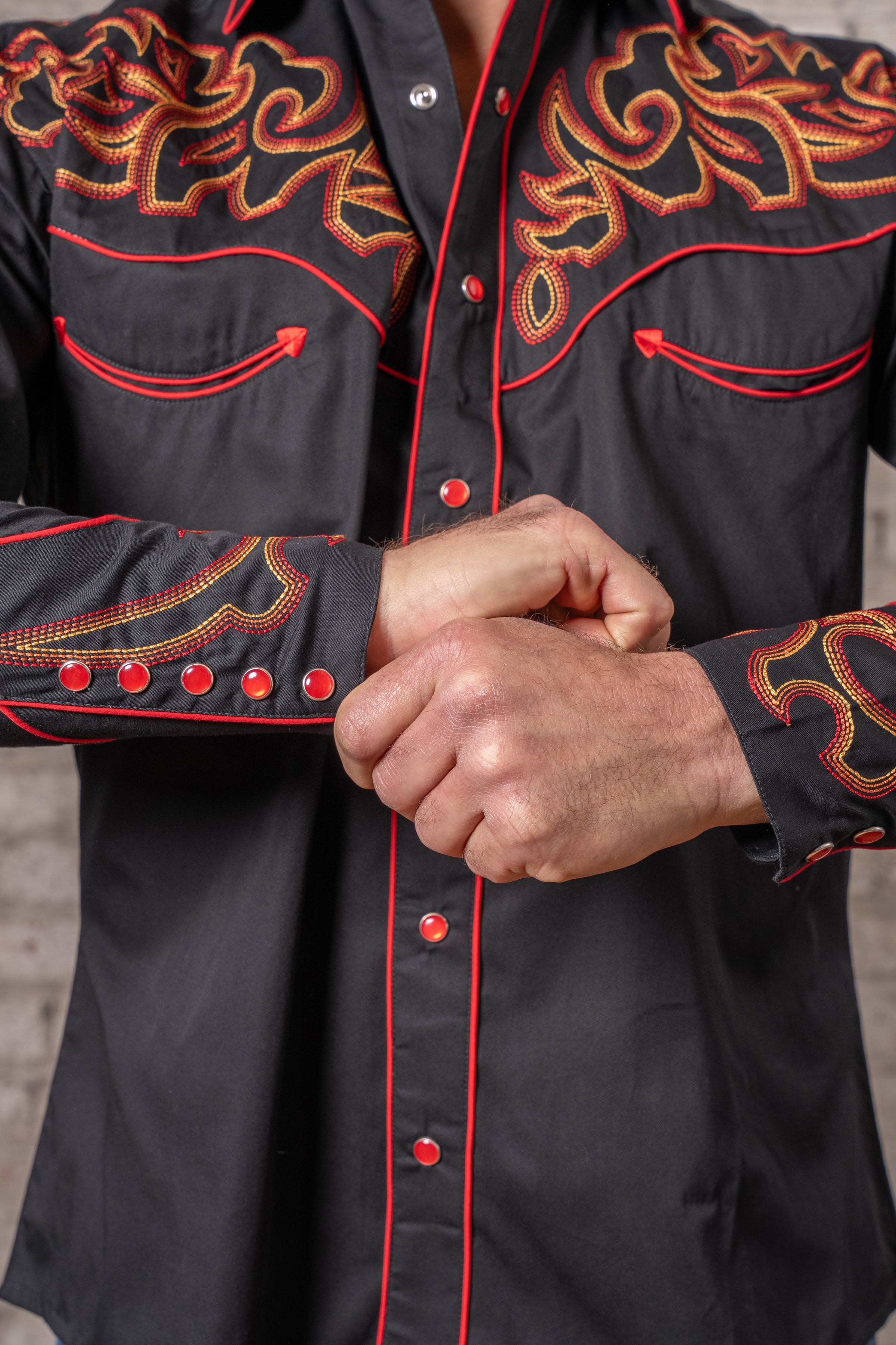 Men's Black Boot Top Embroidered Western Shirt