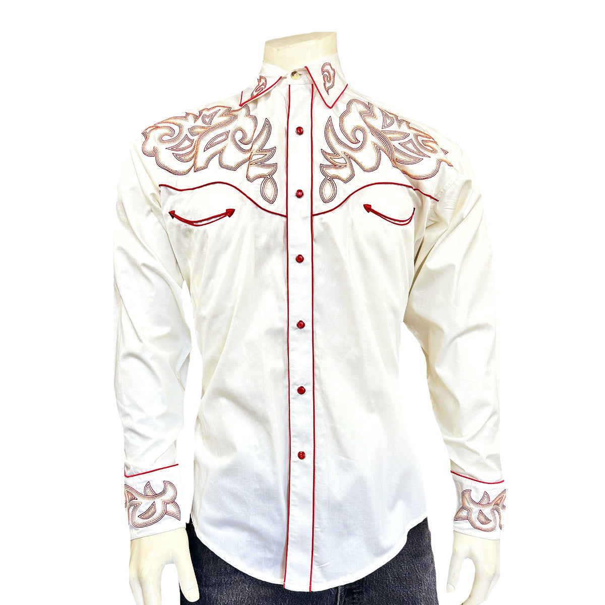 Men's Ivory Boot Top Embroidered Western Shirt - Rockmount
