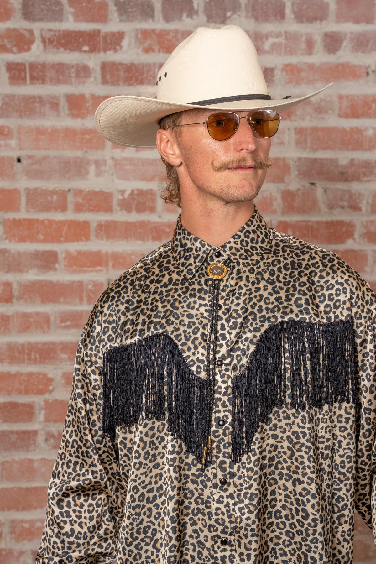 Men's Rock Star Leopard Fringe Western Shirt by Rockmount Ranch Wear in vintage fringe with snap front