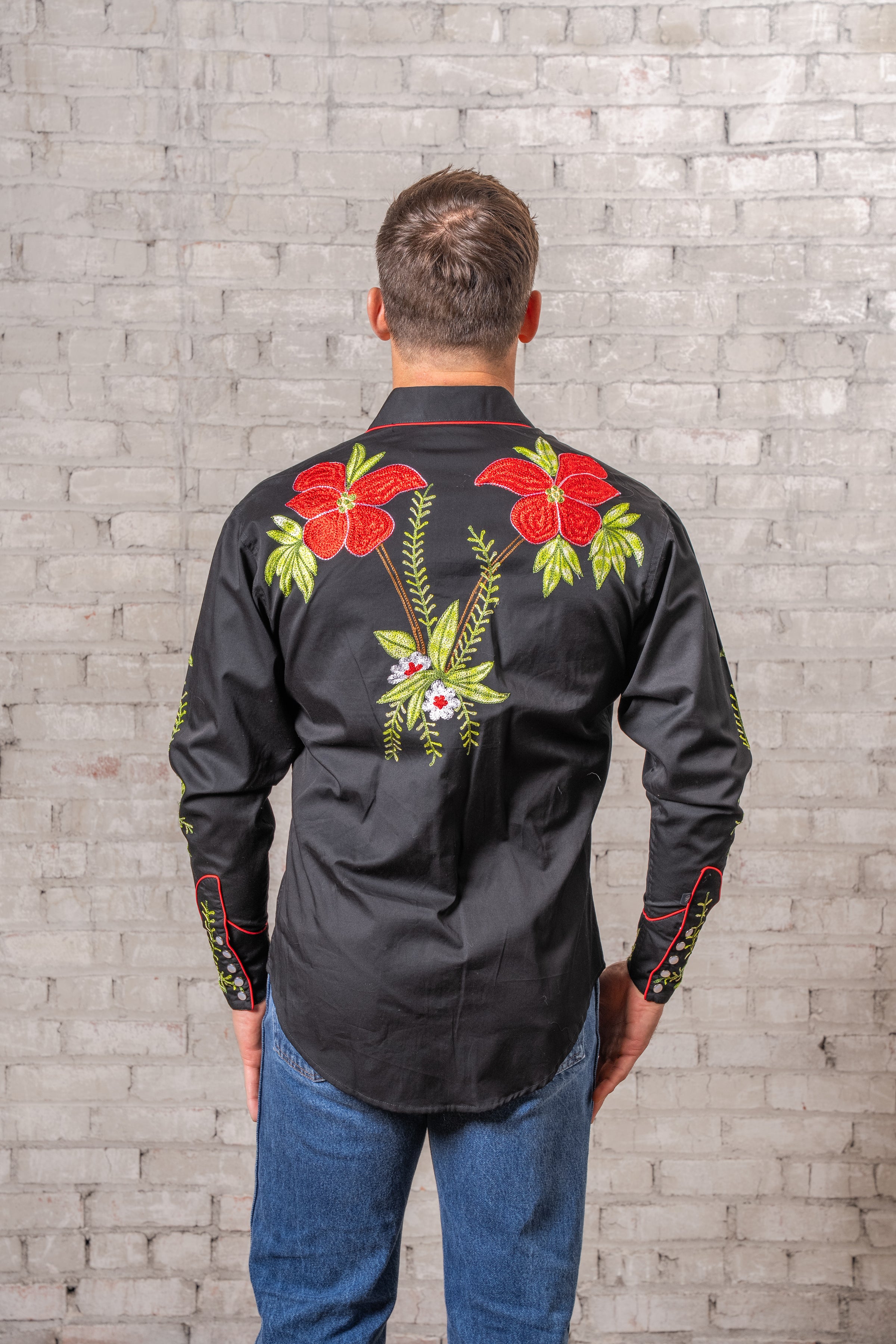 Men's Hawaiian Hibiscus Cotton Gabardine Western Shirt