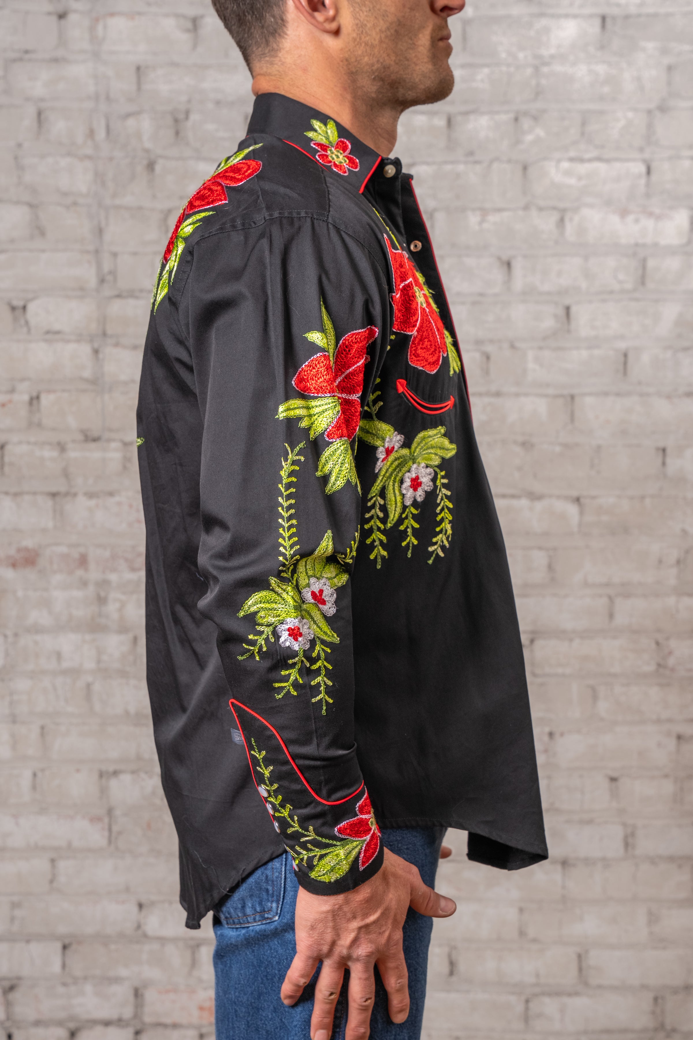 Men's Hawaiian Hibiscus Cotton Gabardine Western Shirt