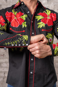 Men's Hawaiian Hibiscus Cotton Gabardine Western Shirt