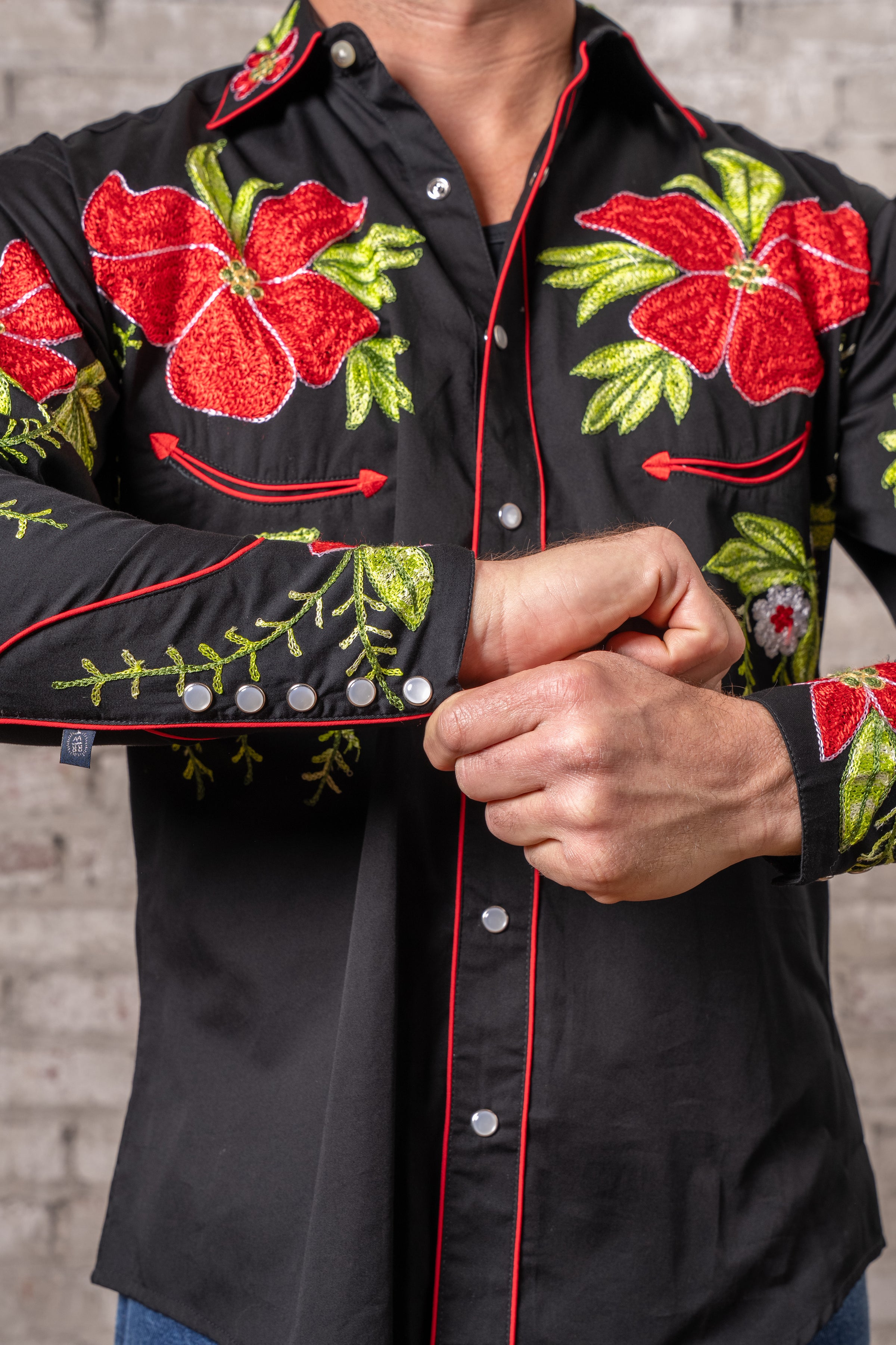 Men's Hawaiian Hibiscus Cotton Gabardine Western Shirt