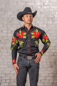 Men's Hawaiian Hibiscus Cotton Gabardine Western Shirt