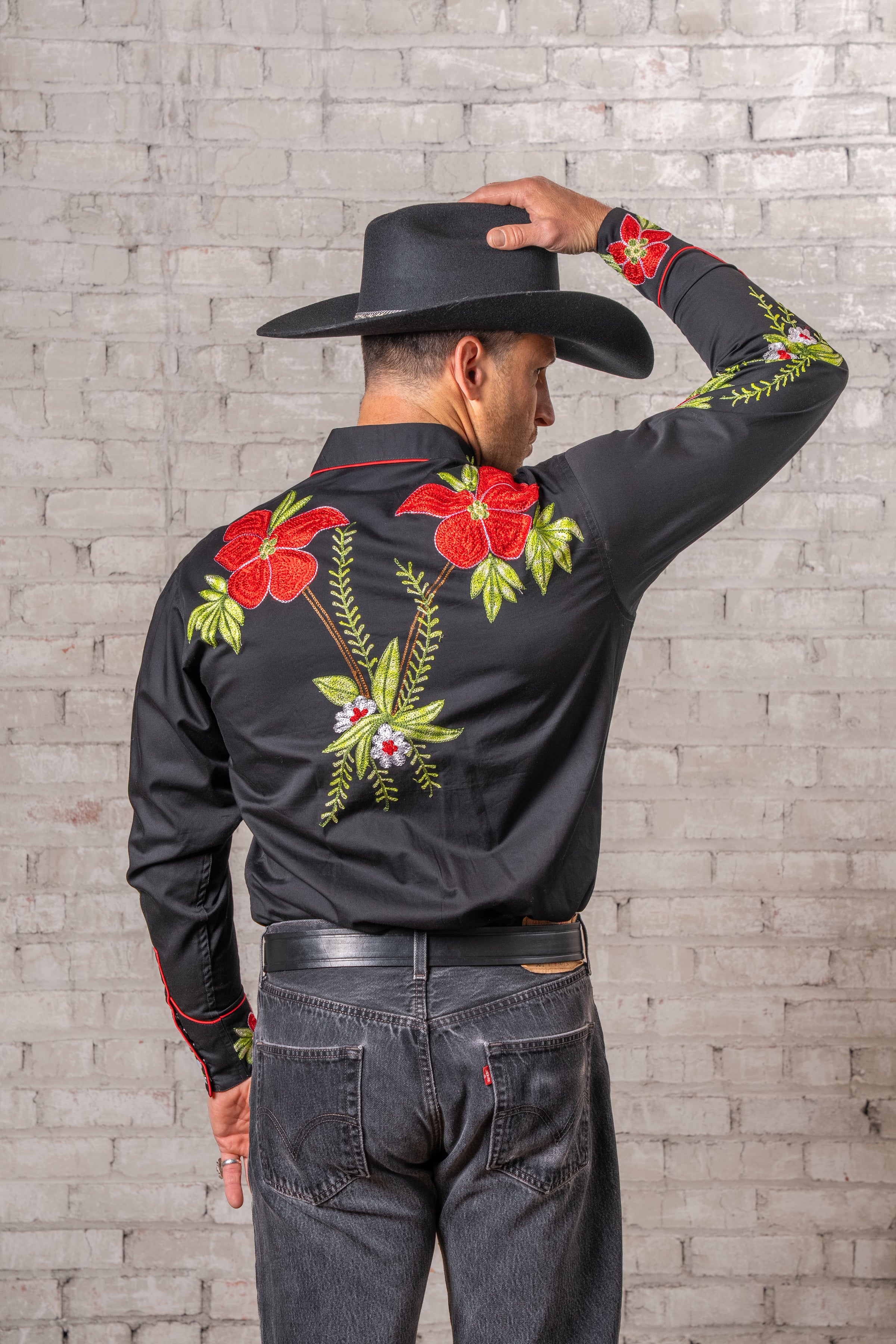 Men's Hawaiian Hibiscus Cotton Gabardine Western Shirt