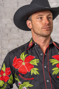 Men's Hawaiian Hibiscus Cotton Gabardine Western Shirt