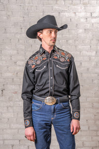 Men's Vintage Black Floral & Stars Embroidered Western Shirt