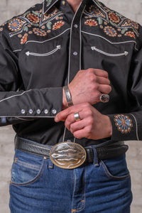 Men's Vintage Black Floral & Stars Embroidered Western Shirt