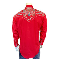 Men's Vintage Red Floral & Stars Embroidered Western Shirt