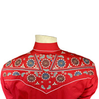 Men's Vintage Red Floral & Stars Embroidered Western Shirt