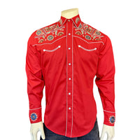 Men's Vintage Red Floral & Stars Embroidered Western Shirt