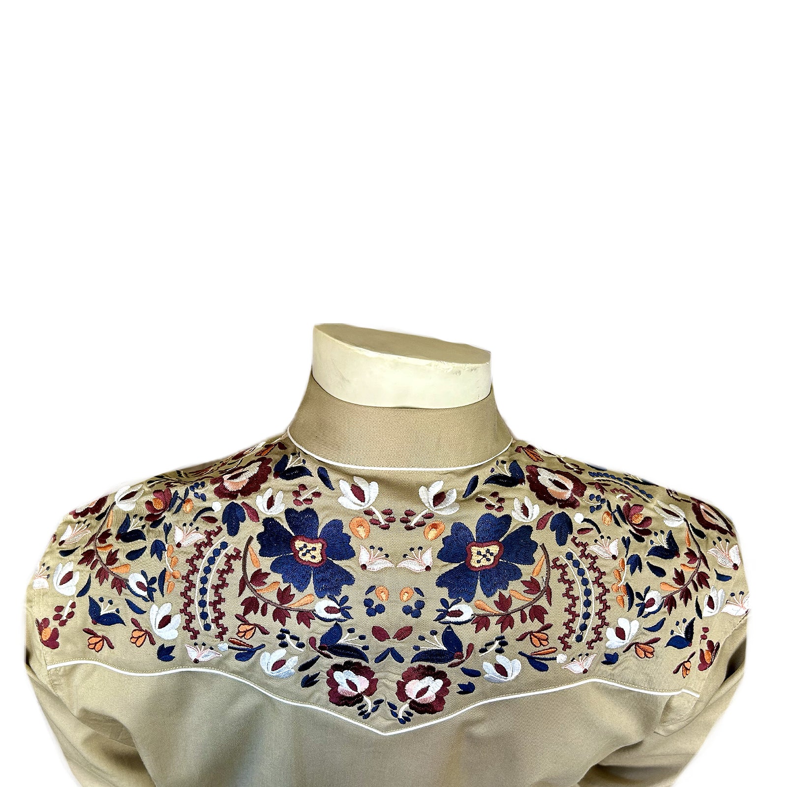 Men's Vintage Khaki Floral Embroidered Western Shirt - Rockmount