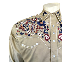 Men's Vintage Khaki Floral Embroidered Western Shirt - Rockmount