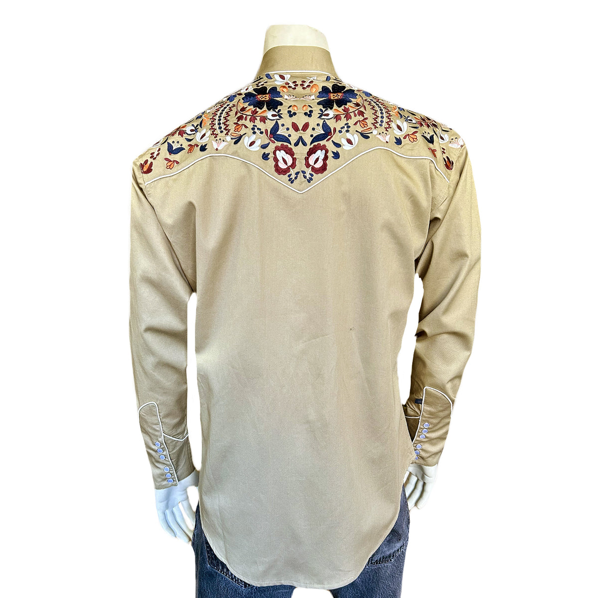 Men's Vintage Khaki Floral Embroidered Western Shirt - Rockmount