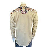 Men's Vintage Khaki Floral Embroidered Western Shirt - Rockmount
