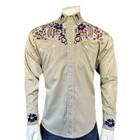 Men's Vintage Khaki Floral Embroidered Western Shirt - Rockmount