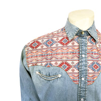 Men's Vintage 2-Tone Denim & Native Pattern Embroidered Western Shirt - Rockmount