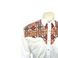Men's Vintage 2-Tone White & Native Pattern Embroidered Western Shirt