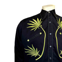 Men's Black Cannabis Cowboy Embroidered Western Shirt - Rockmount