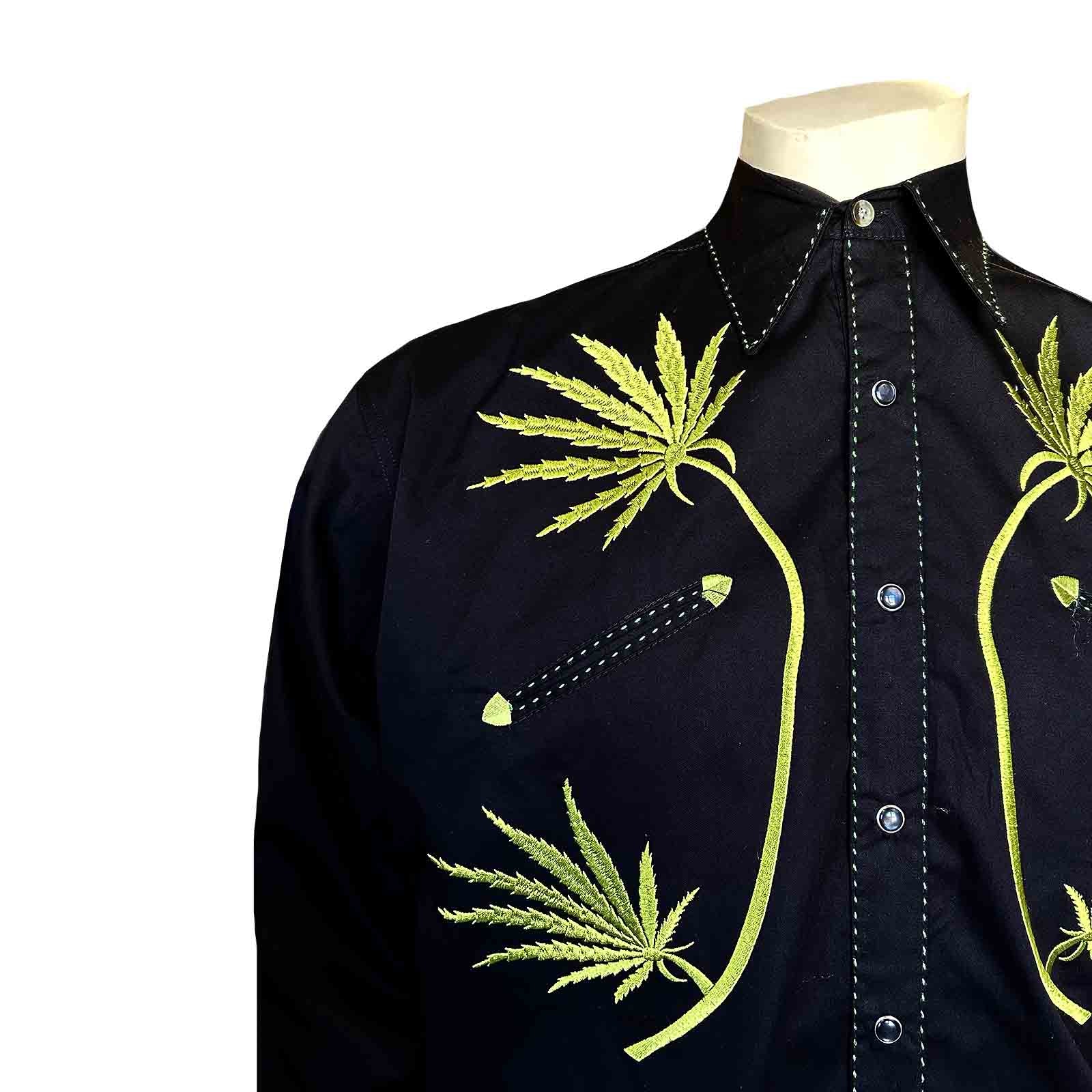 Men's Black Cannabis Cowboy Embroidered Western Shirt - Rockmount