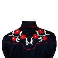 Men's Vintage Black Cascading Floral Embroidered Western Shirt