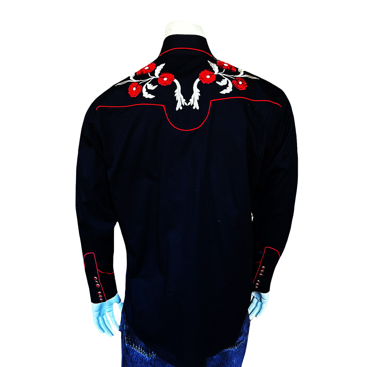 Men's Vintage Black Cascading Floral Embroidered Western Shirt