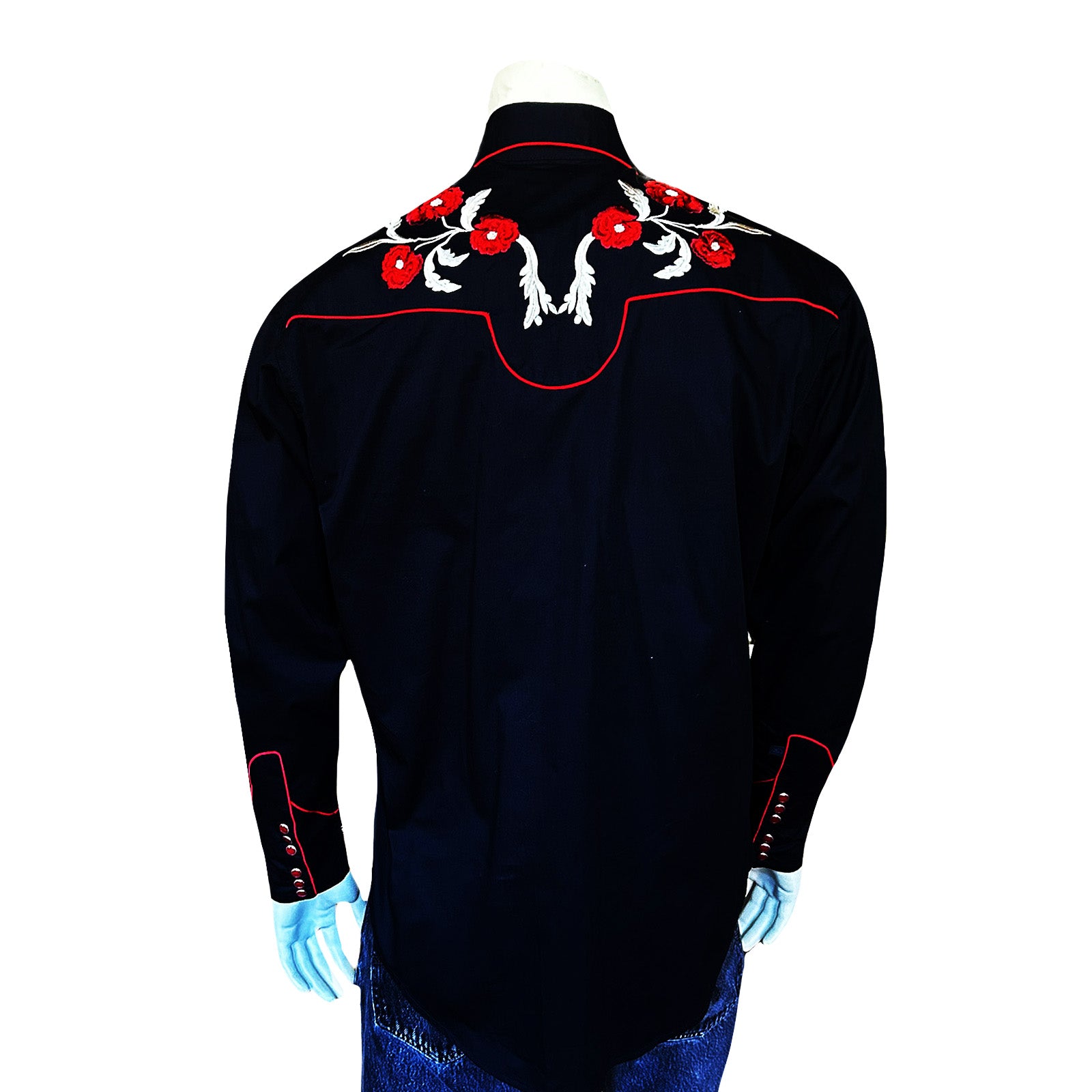 Men's Vintage Black Cascading Floral Embroidered Western Shirt
