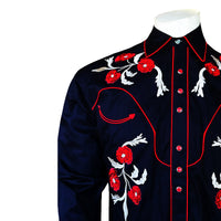 Men's Vintage Black Cascading Floral Embroidered Western Shirt